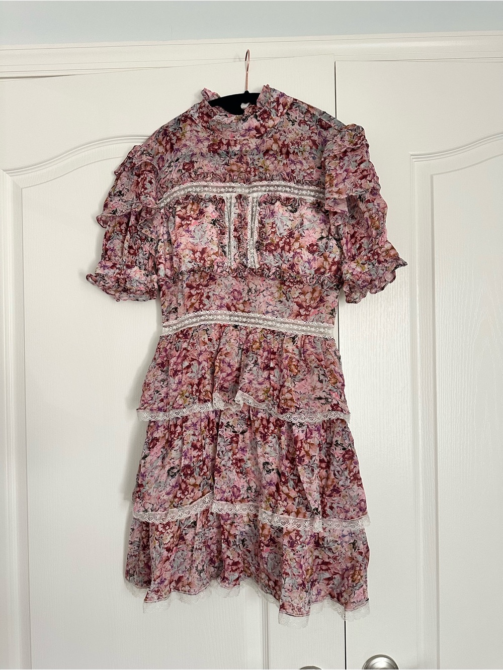 Floral Ruffle Tiered Mini Dress - Pink